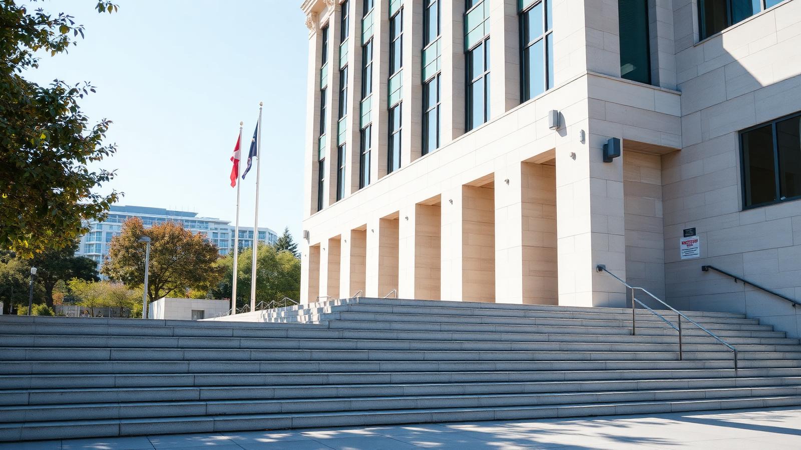 Civic architecture with stone and glass facade