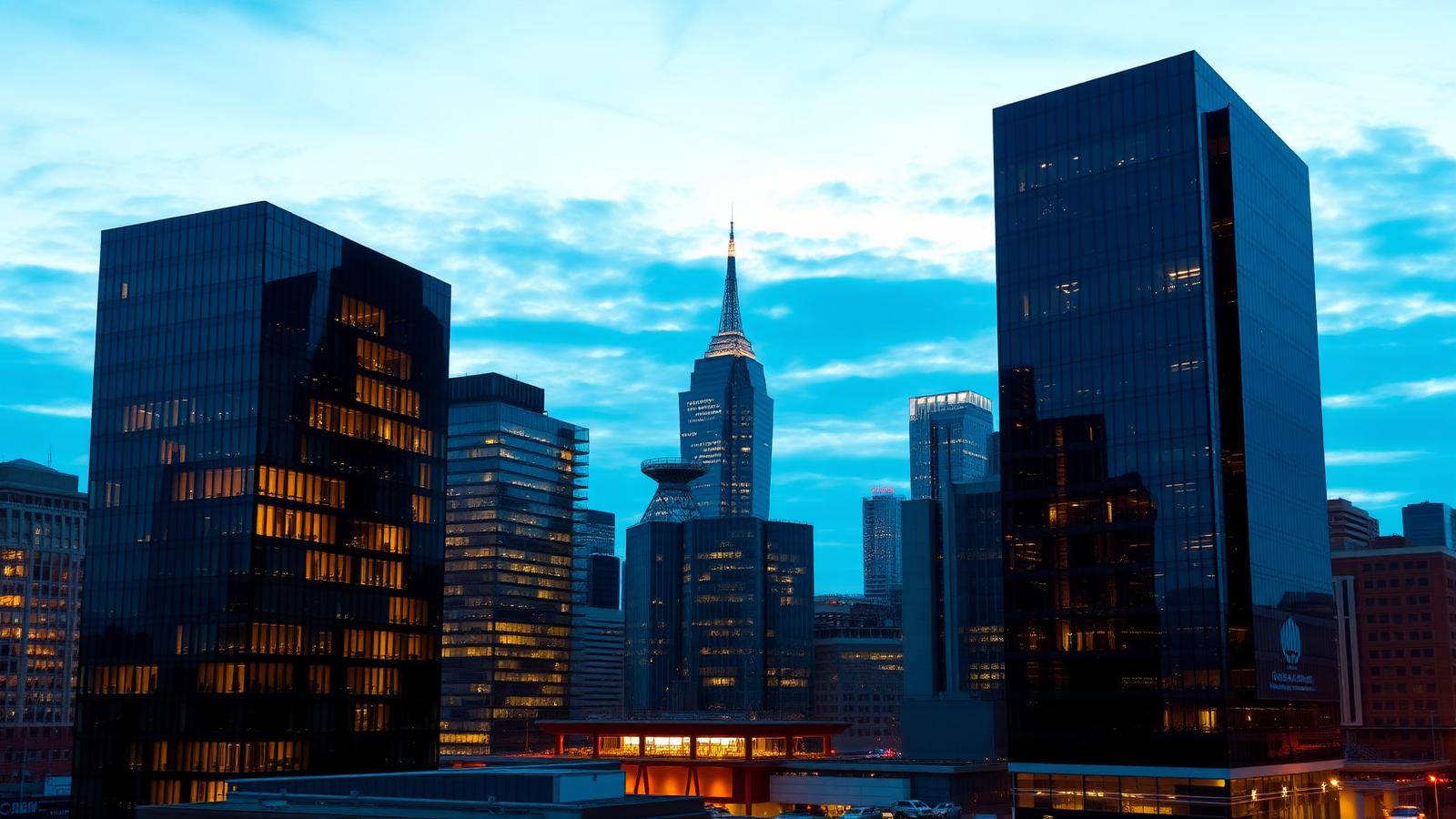 Commercial skyline at dusk