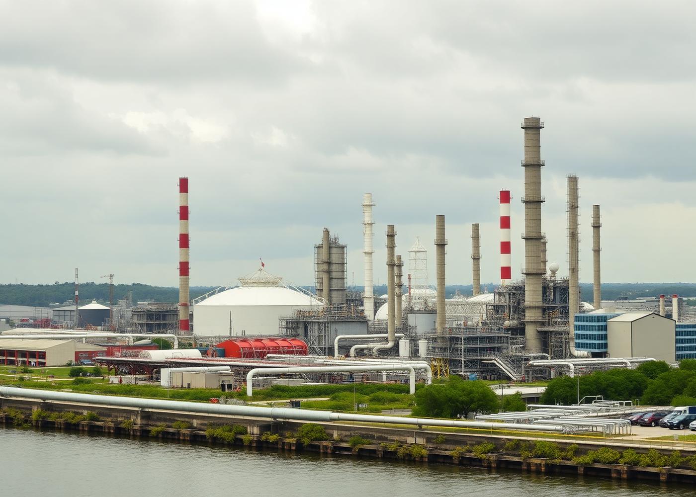 Industrial plant and commercial facility along a Louisiana waterway